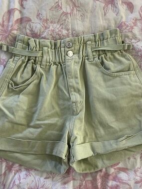Forever 21 Sage Green High-Waist Paperbag Shorts